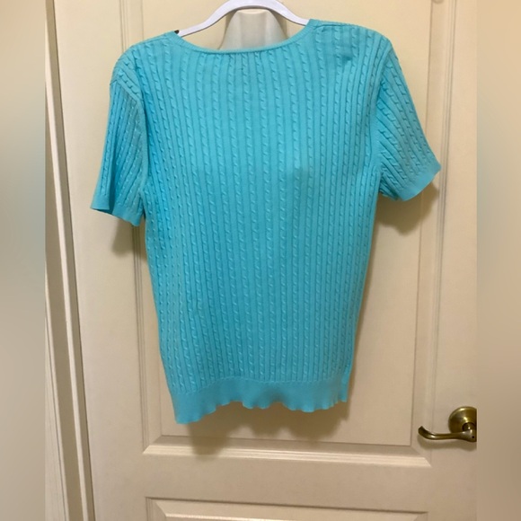 Chaps sweater ribbed blue turquoise color size L in good shape nice feel - Picture 2 of 8